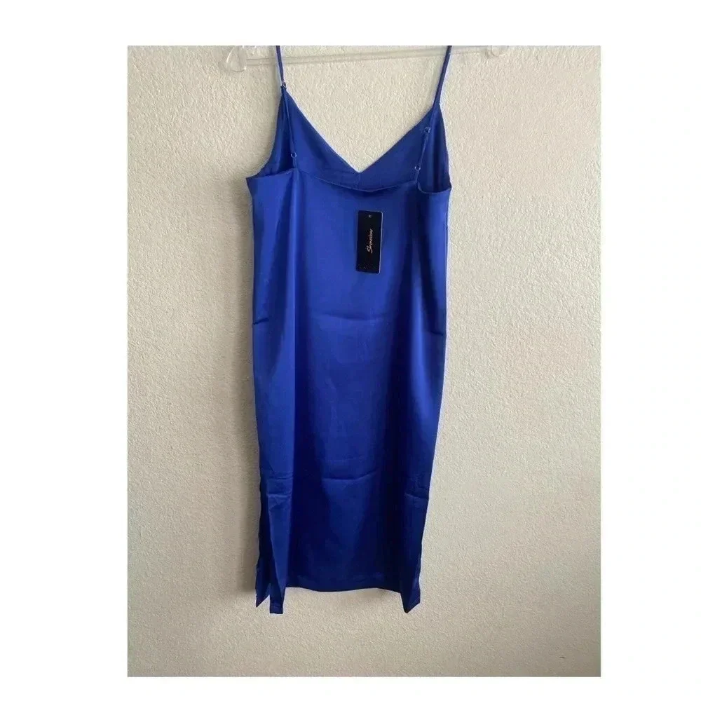 🆕Shinestar Satin Split Hem Cami Dress Royal Blue XS🆕 - Picture 3 of 9